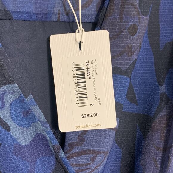 Ted Baker Juleah Ruched Sleeve Mini Dress Navy Blue Size 2 (US 6) NWT - Picture 5 of 8